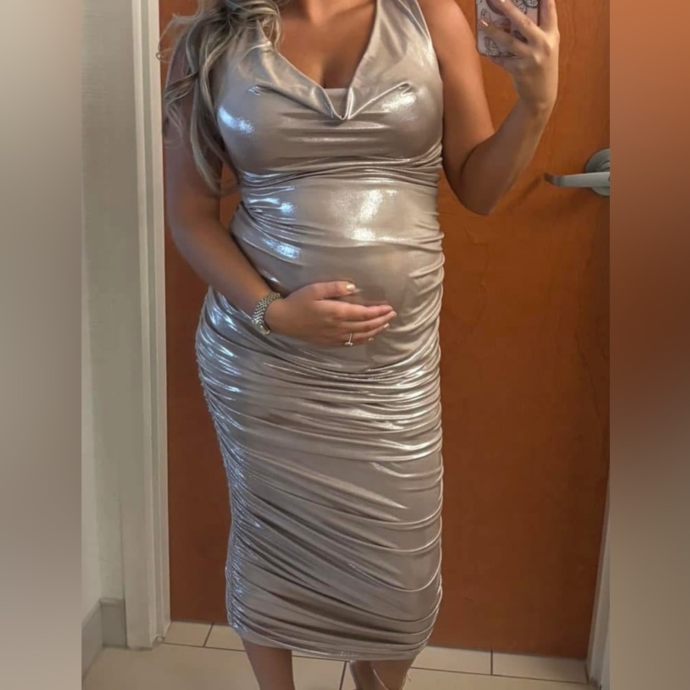 Elegant gold  Ruched maternity  Dress